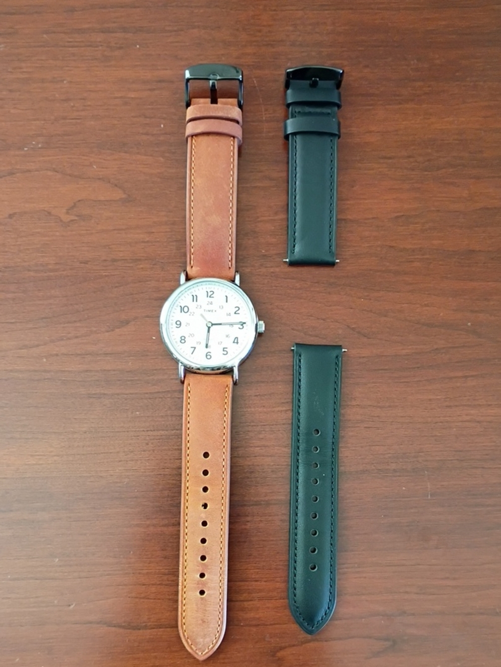 Men's Timex Indiglo Analog Leather Strap Watch with Extra Black Strap